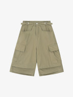 Urban Techwear Side Buckle Layered Hem Cargo Shorts