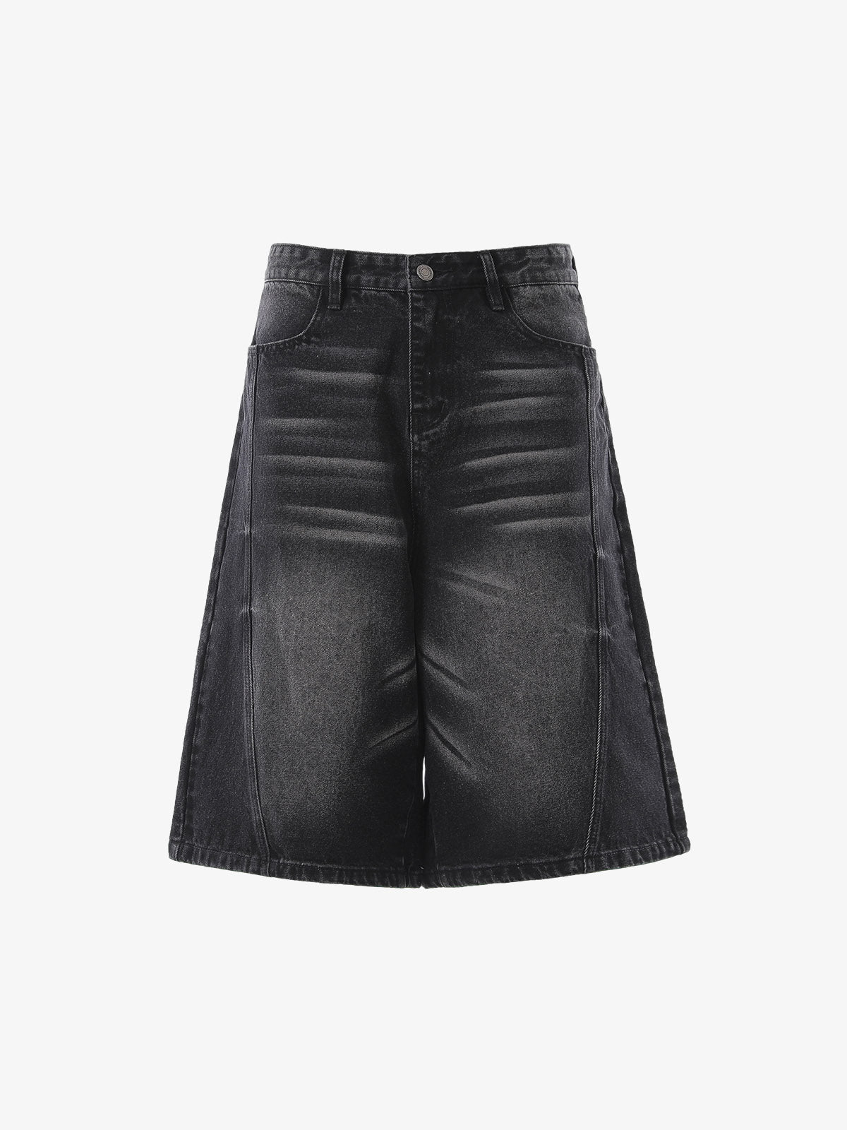 Panel Stitch Wide Leg Denim Jorts