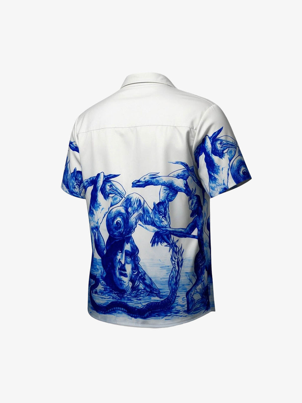 Blue Sketch Mythological Camp Collar Boxy Shirt