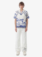 Geometric Palm Leaf Camp Collar Boxy Shirt