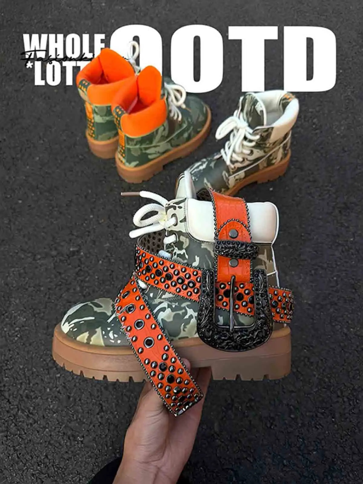 Camo Print Lace Up Chunky Ankle Boots - 2597