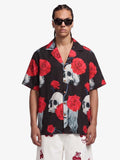 Gothic Skull Rose Camp Collar Boxy Shirt