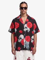 Gothic Skull Rose Camp Collar Boxy Shirt