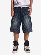 Rhinestone Wave Denim Bermuda Shorts