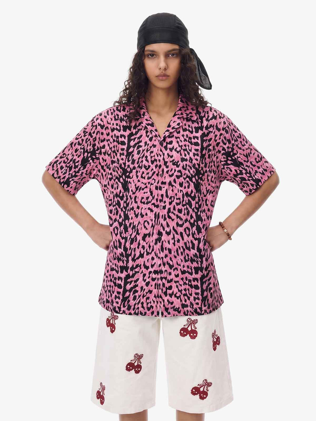 Cyber Punk Leopard Print Camp Collar Boxy Shirt