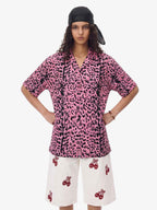 Cyber Punk Leopard Print Camp Collar Boxy Shirt