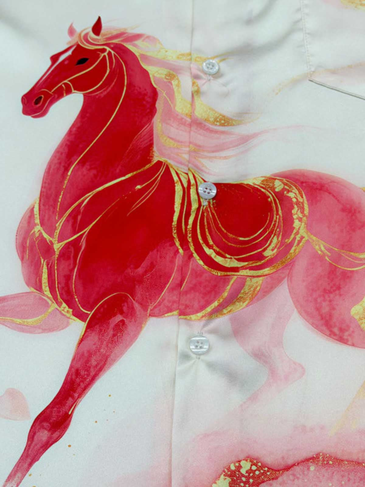 Horse Print Camp Collar Boxy Shirt