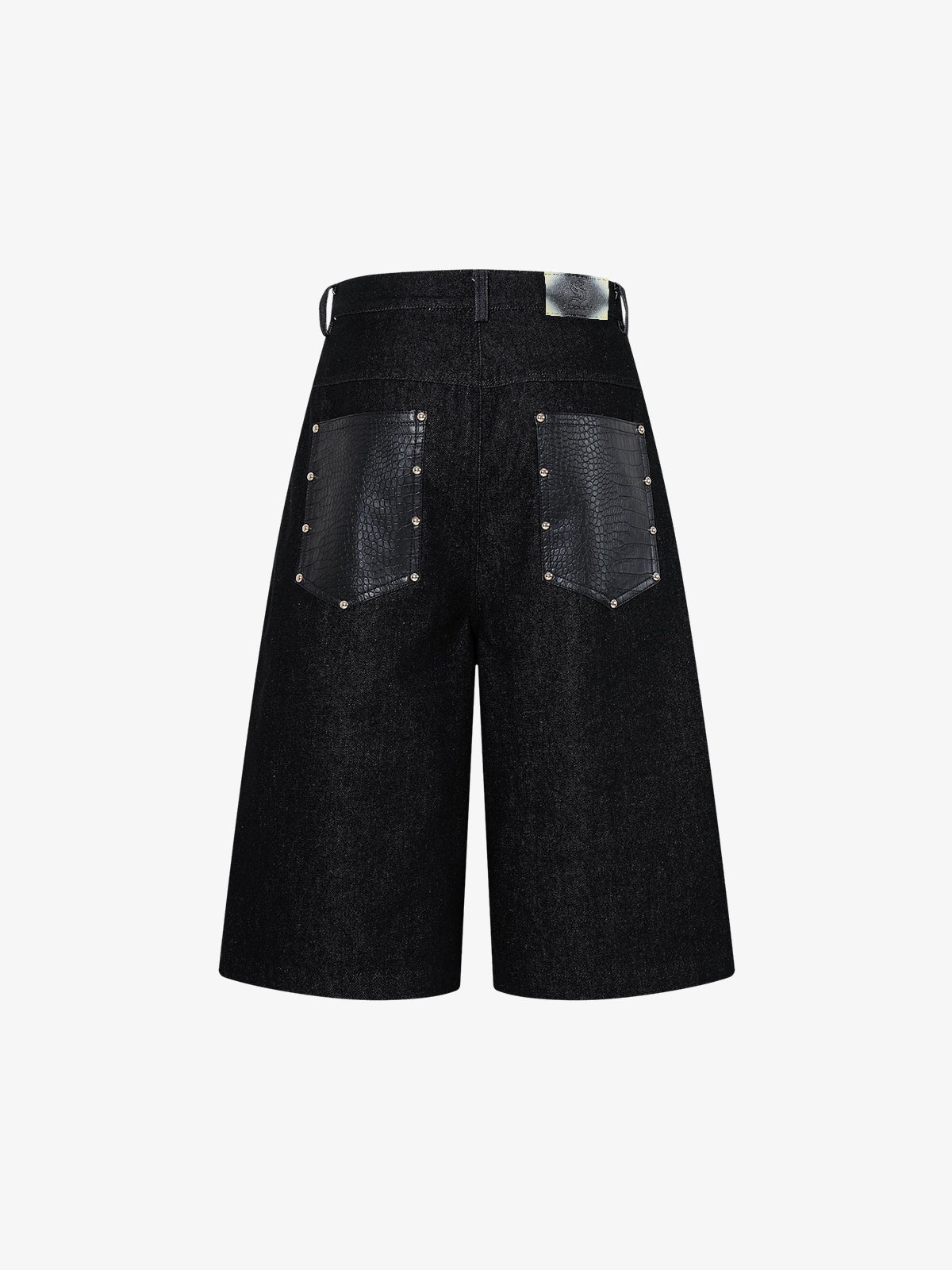 Black Denim Jacket with Croc-Embossed Trim