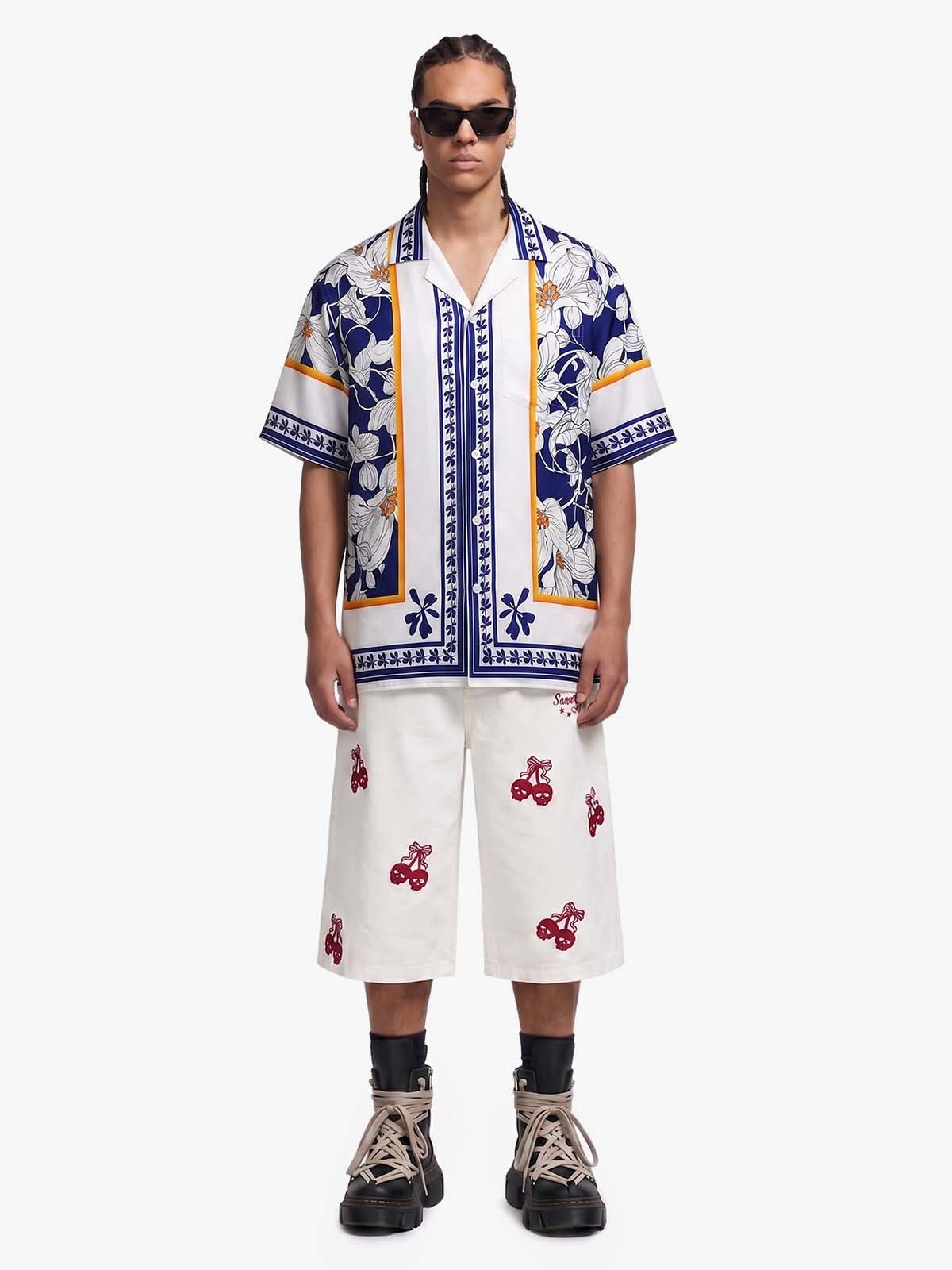Porcelain Pattern Camp Collar Boxy Shirt