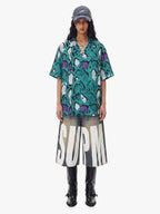 Green Purple Snakeskin Camp Collar Boxy Shirt