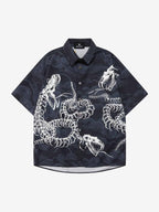Japanese Wave Dragon Skeleton Camp Collar Boxy Shirt