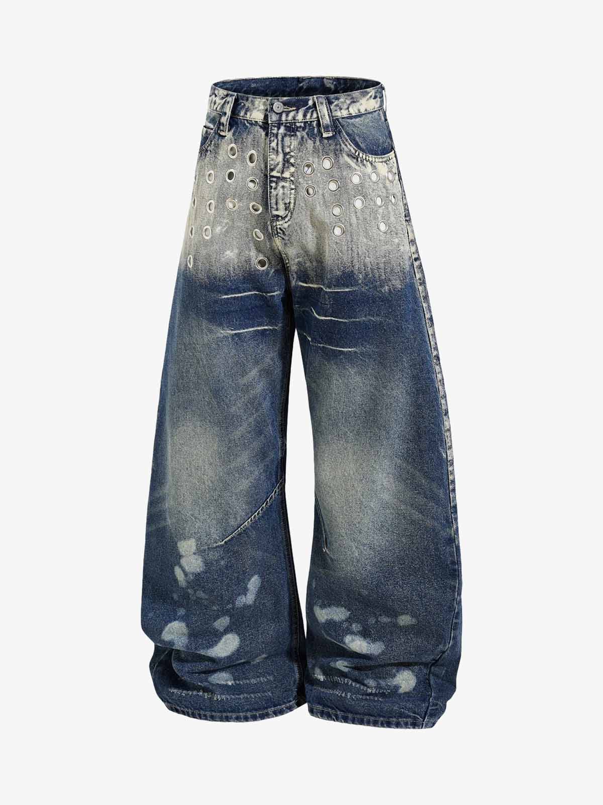 Multi-Eyelet Distressed Gradient Baggy Jeans