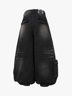 3D Curved Panel Stacked Wide-Leg Denim Jeans