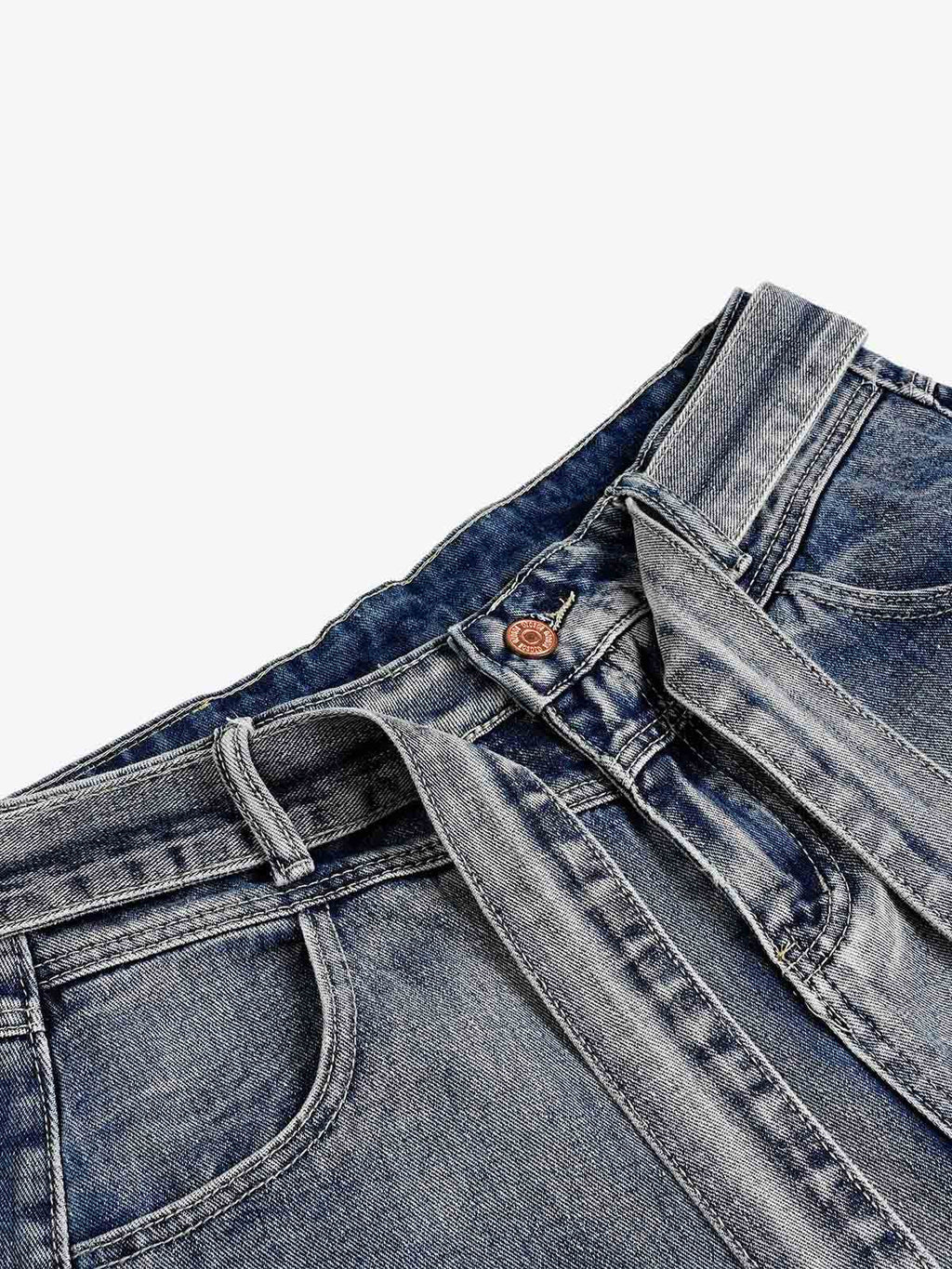 Belted Curved Seam Wide Leg Jorts