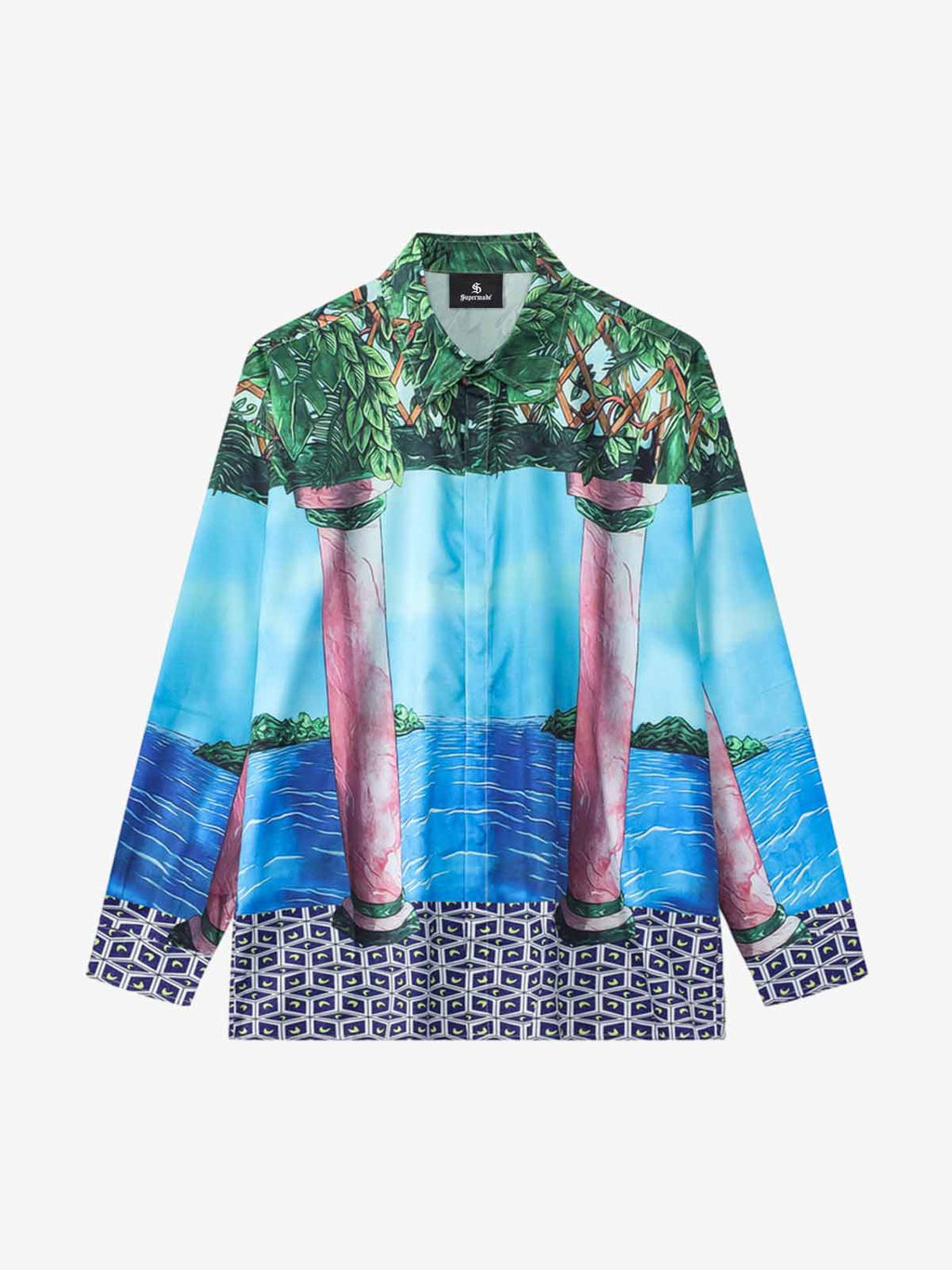 Vintage Roman Pillar Seascape Camp Collar Boxy Shirt