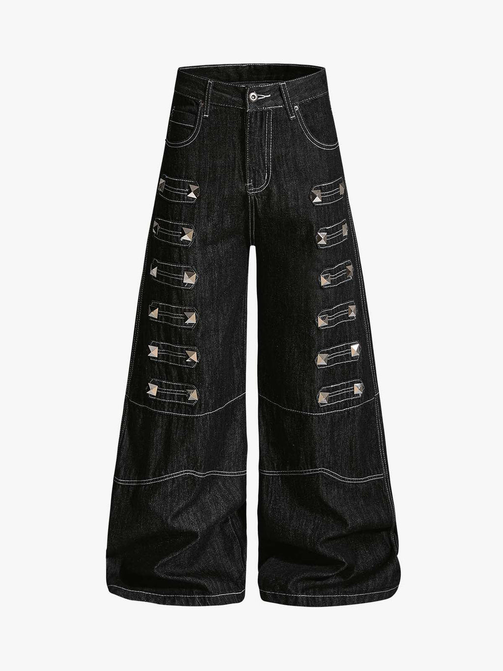 Square Studded Panelled Baggy Jeans