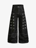 Square Studded Panelled Baggy Jeans