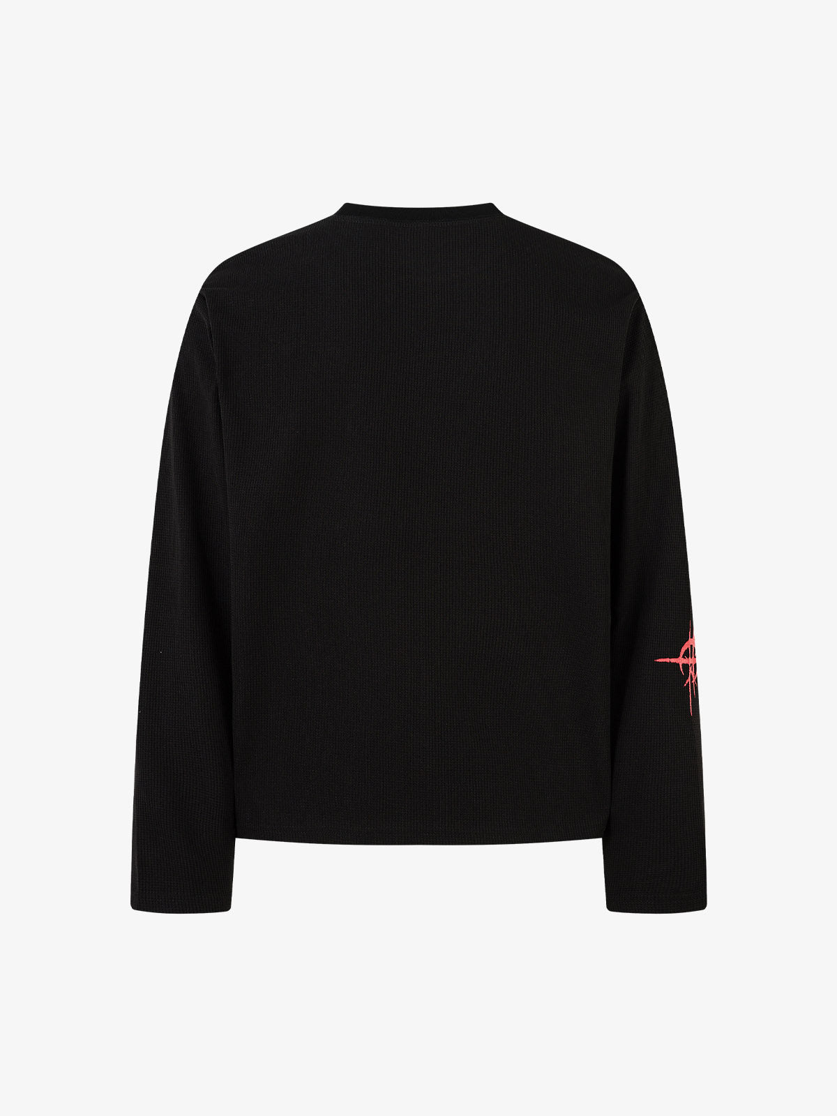 Letter Print Waffle Cross Long-Sleeved T-Shirt