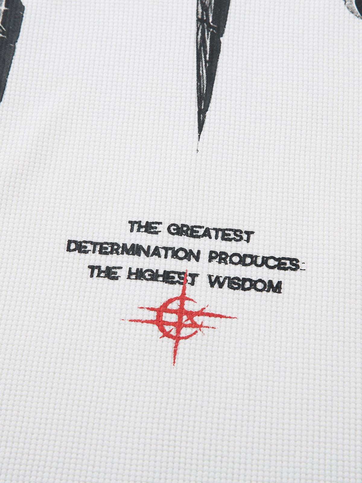 Letter Print Waffle Cross Long-Sleeved T-Shirt