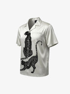 Double Cheetah Graphic Satin Camp Collar Boxy Shirt