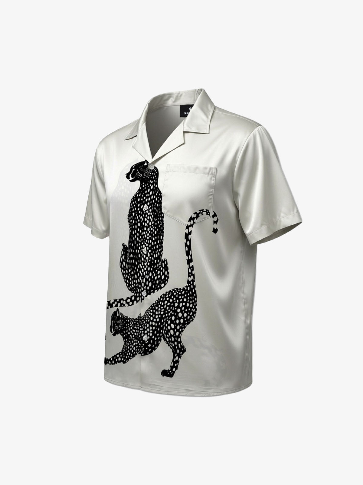 Double Cheetah Graphic Satin Camp Collar Boxy Shirt