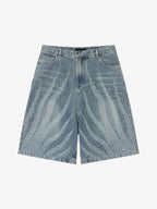 Rhinestone Wave Denim Bermuda Shorts