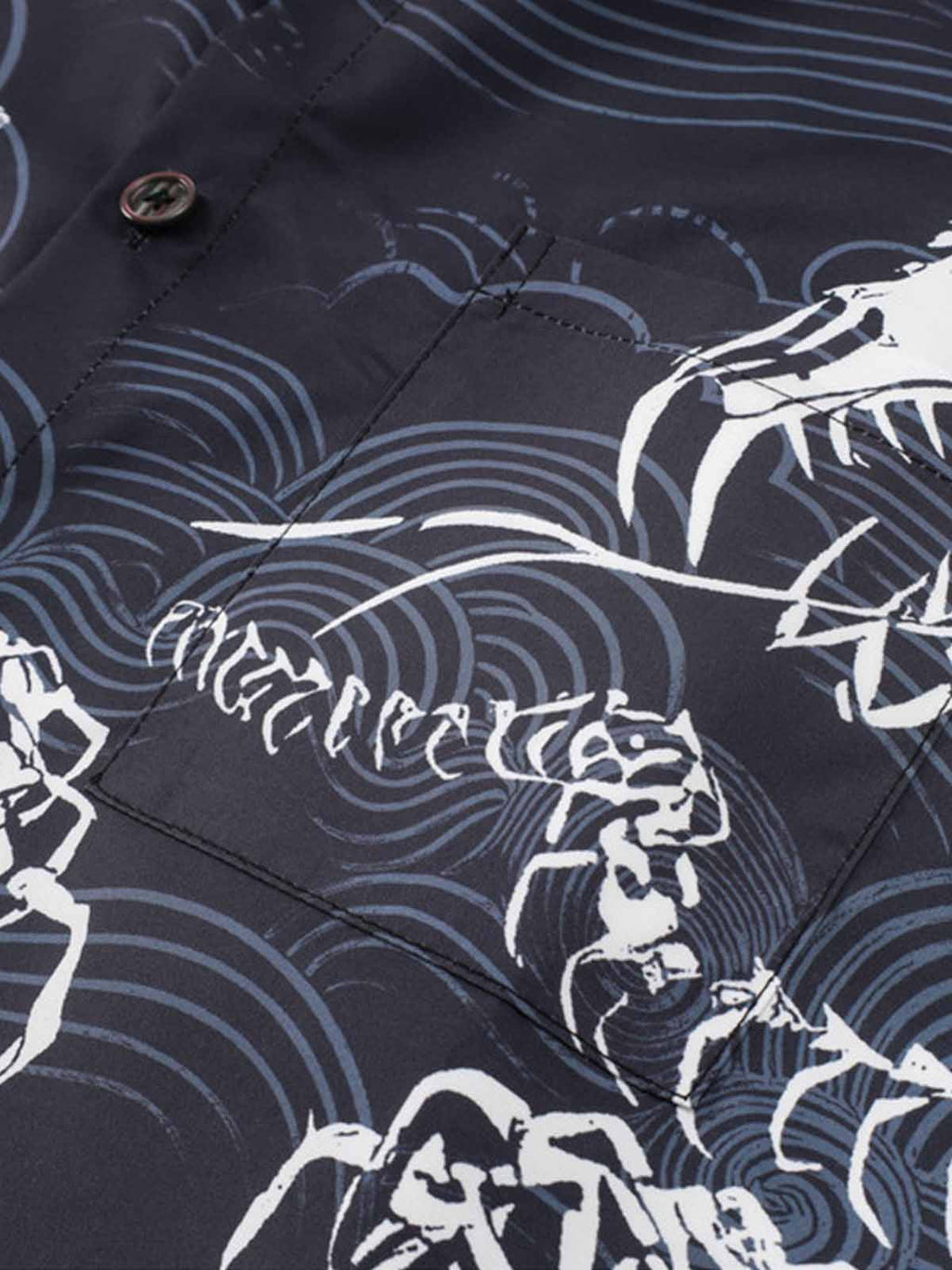 Japanese Wave Dragon Skeleton Camp Collar Boxy Shirt