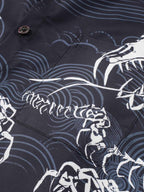 Japanese Wave Dragon Skeleton Camp Collar Boxy Shirt