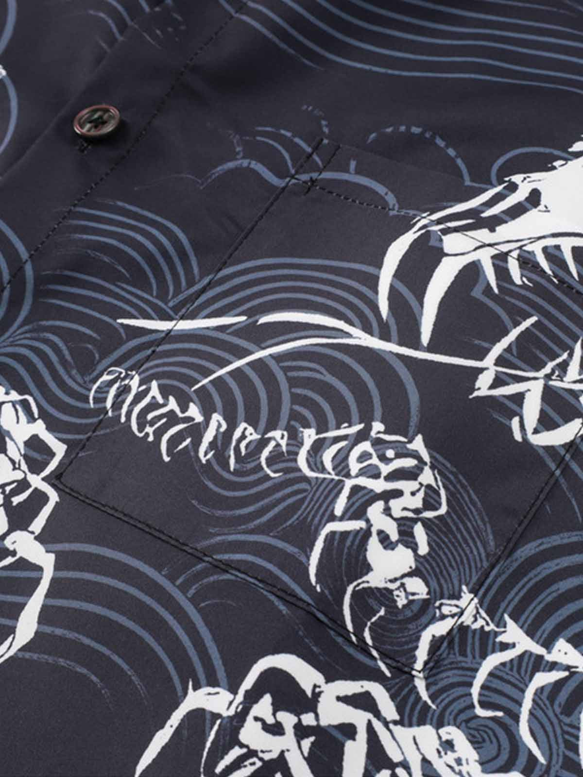 Japanese Wave Dragon Skeleton Camp Collar Boxy Shirt