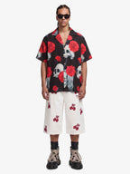 Gothic Skull Rose Camp Collar Boxy Shirt