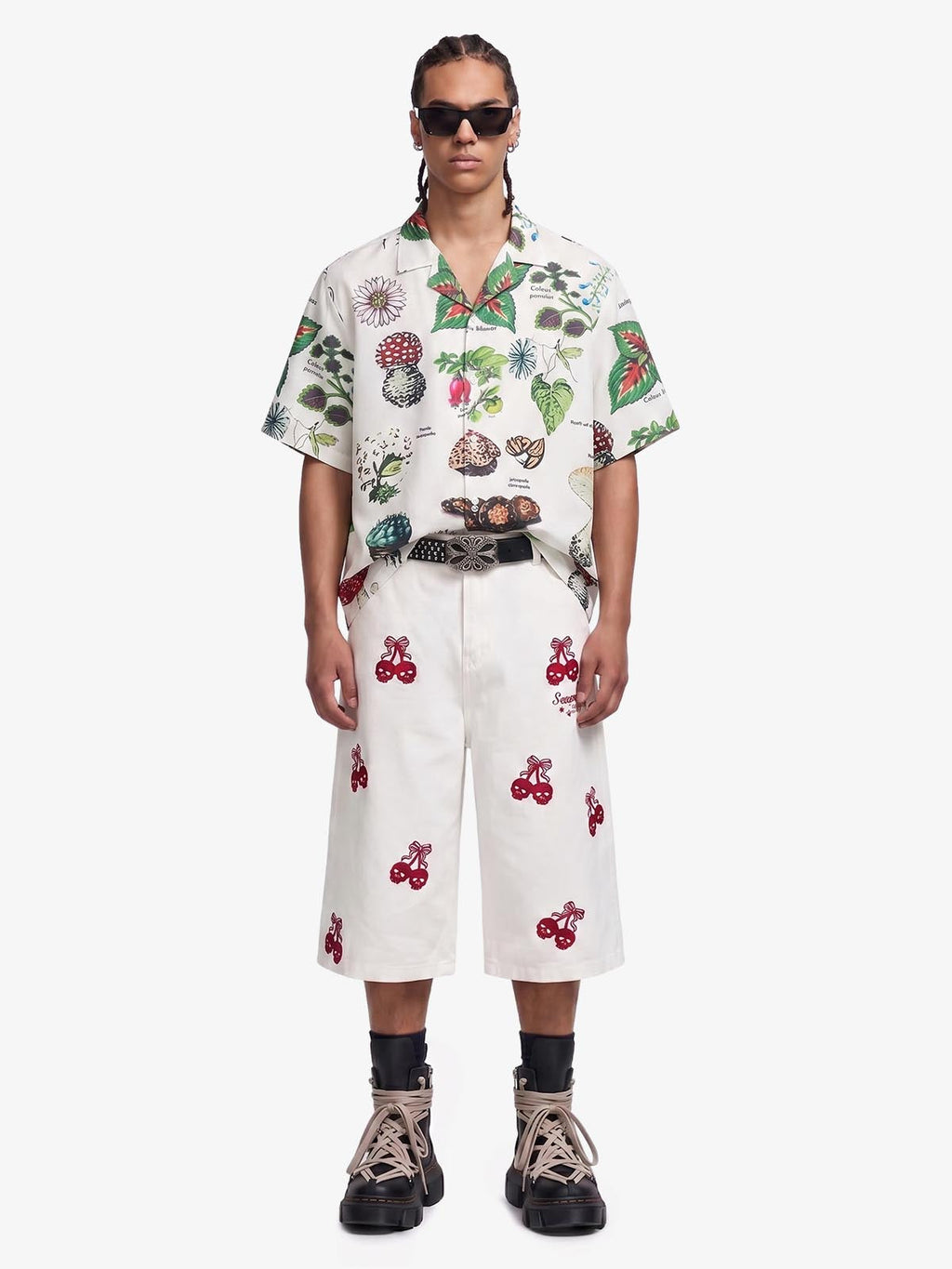 Vintage Succulent Botanical Print Camp Collar Boxy Shirt