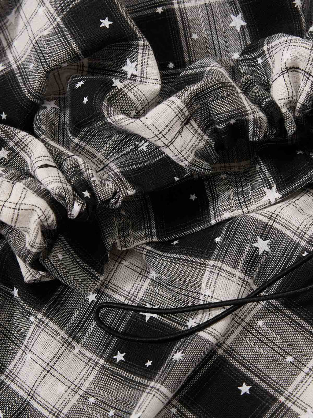Star Print Plaid Shirt with Tulle Trim