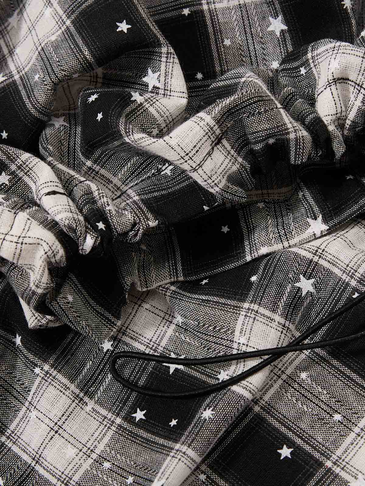 Star Print Plaid Shirt with Tulle Trim