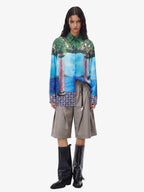 Vintage Roman Pillar Seascape Camp Collar Boxy Shirt