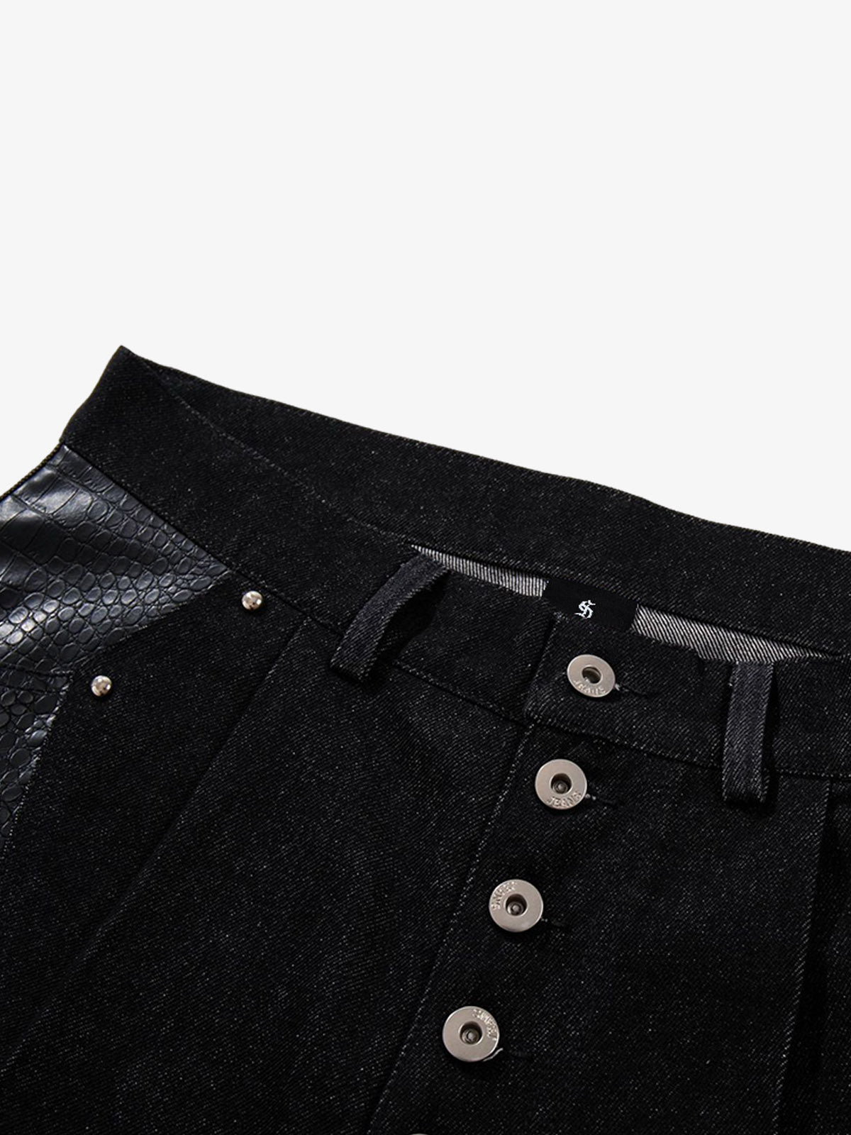 Black Denim Jacket with Croc-Embossed Trim