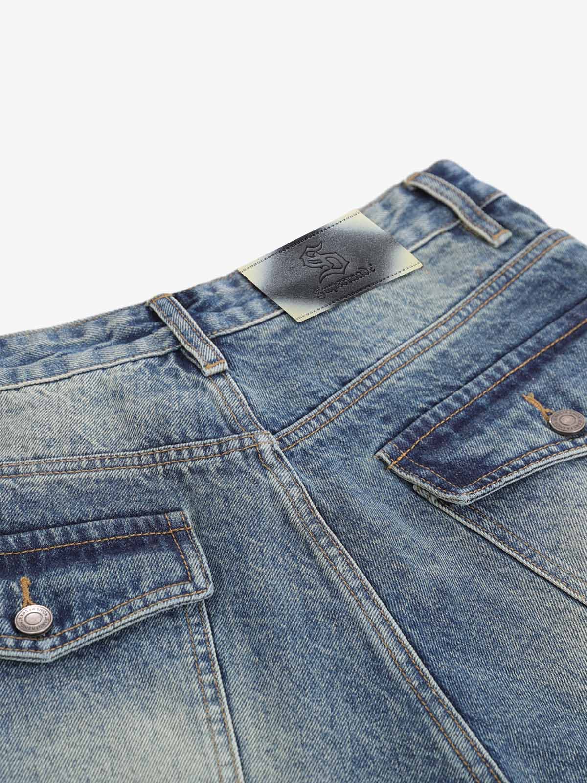 Panel Stitch Wide Leg Denim Jorts