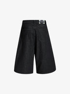 Asymmetric Multi-Button Fly Wide-Leg Denim Jorts