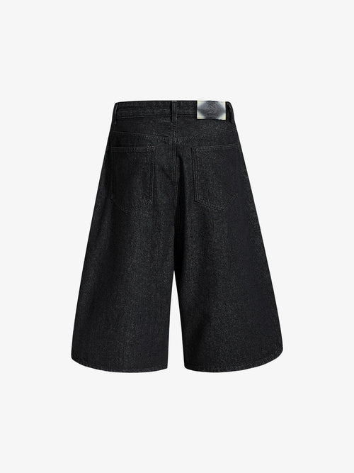 Asymmetric Multi-Button Fly Wide-Leg Denim Jorts