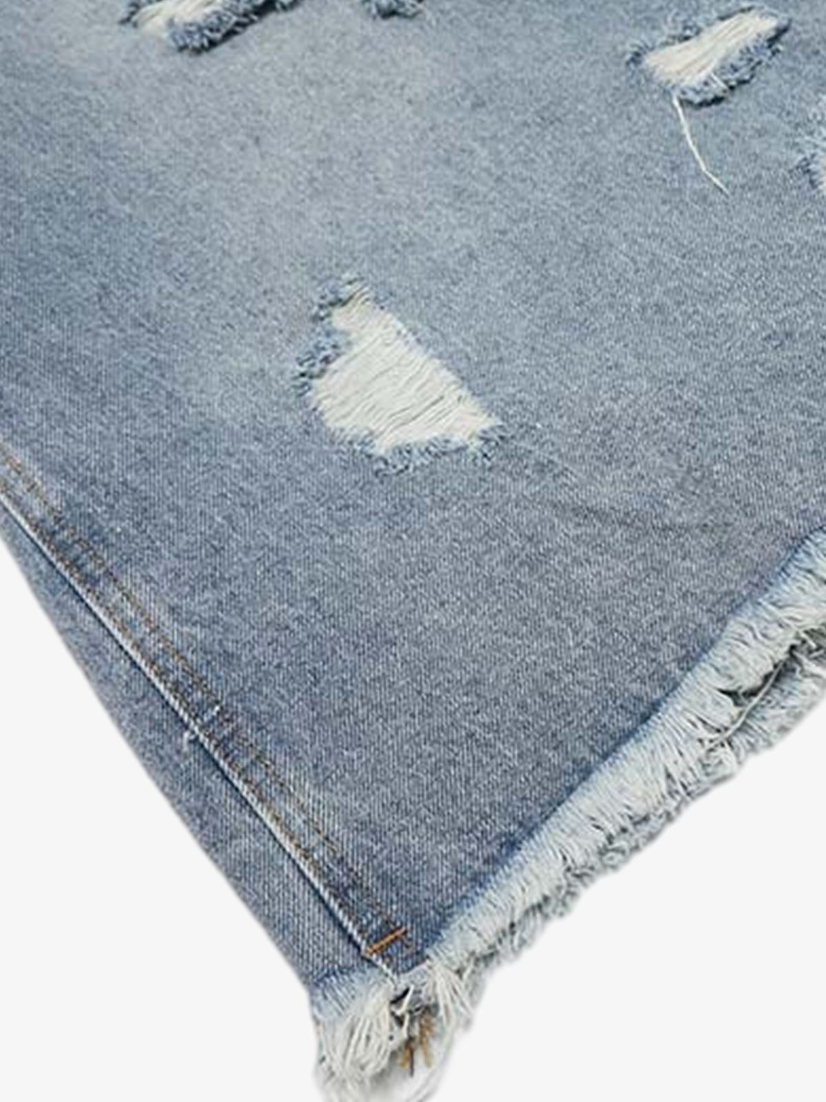 Distressed Light Wash Denim Shorts - 2639