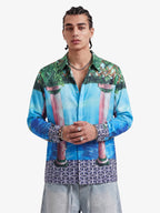 Vintage Roman Pillar Seascape Camp Collar Boxy Shirt