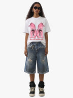 Retro Deconstructed Denim Shorts