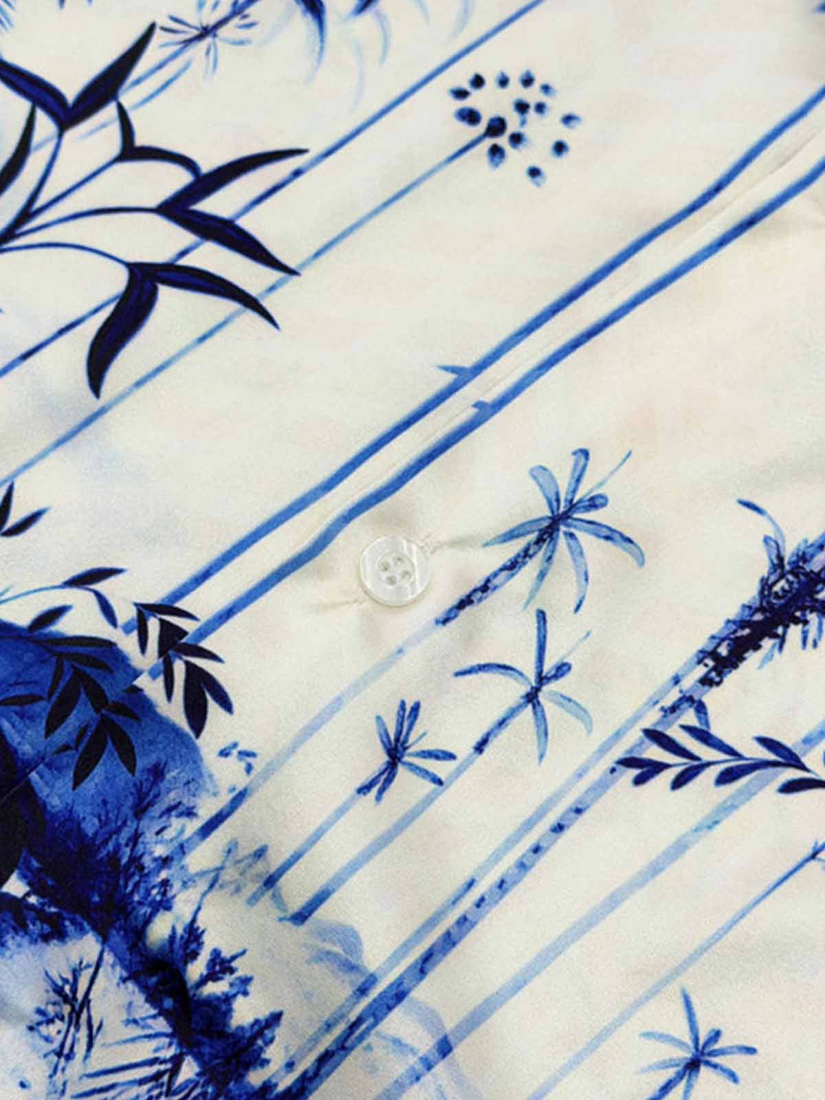 Geometric Palm Leaf Camp Collar Boxy Shirt
