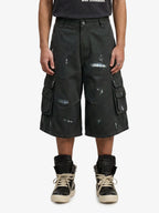 Vintage Distressed Multi Pocket Wide Leg Cargo Shorts