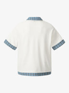 Pique Cotton Polo Shirt with Plaid Contrast Collar & Cuffs