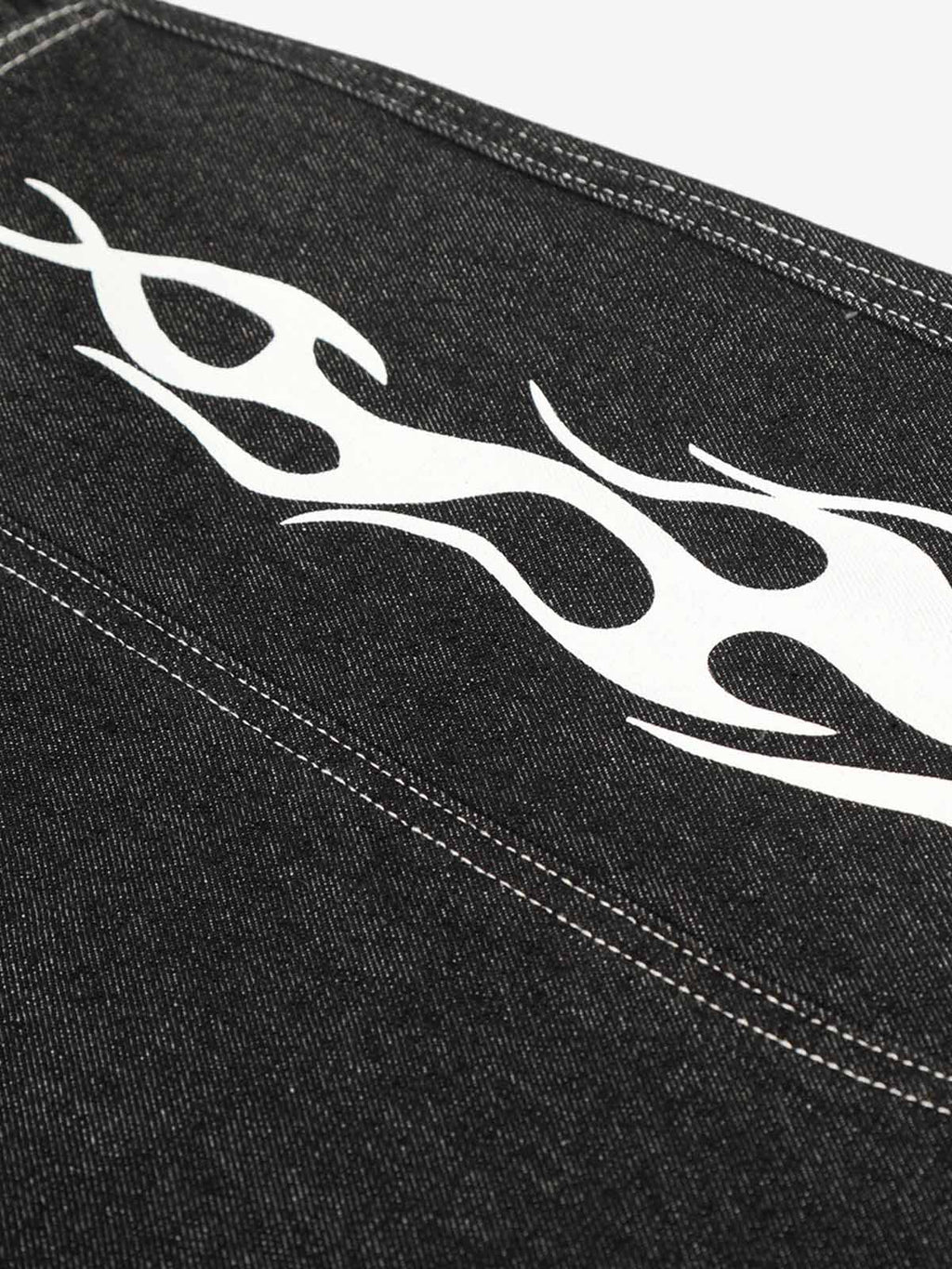 Contrast Stitching Flame Denim Shorts