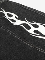 Contrast Stitching Flame Denim Shorts