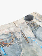 Jewelry Pearl Graphic Print 3D Effect Denim Shorts