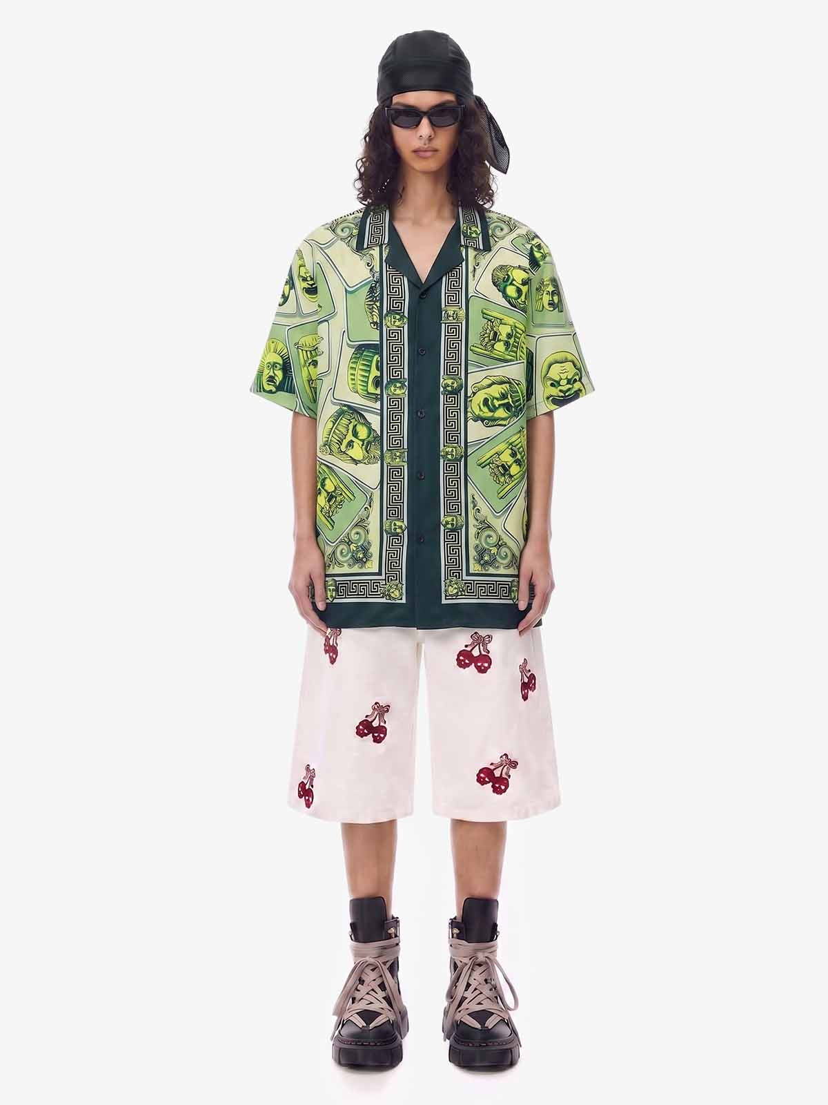 Baroque Pattern Statue Camp Collar Boxy Shirt