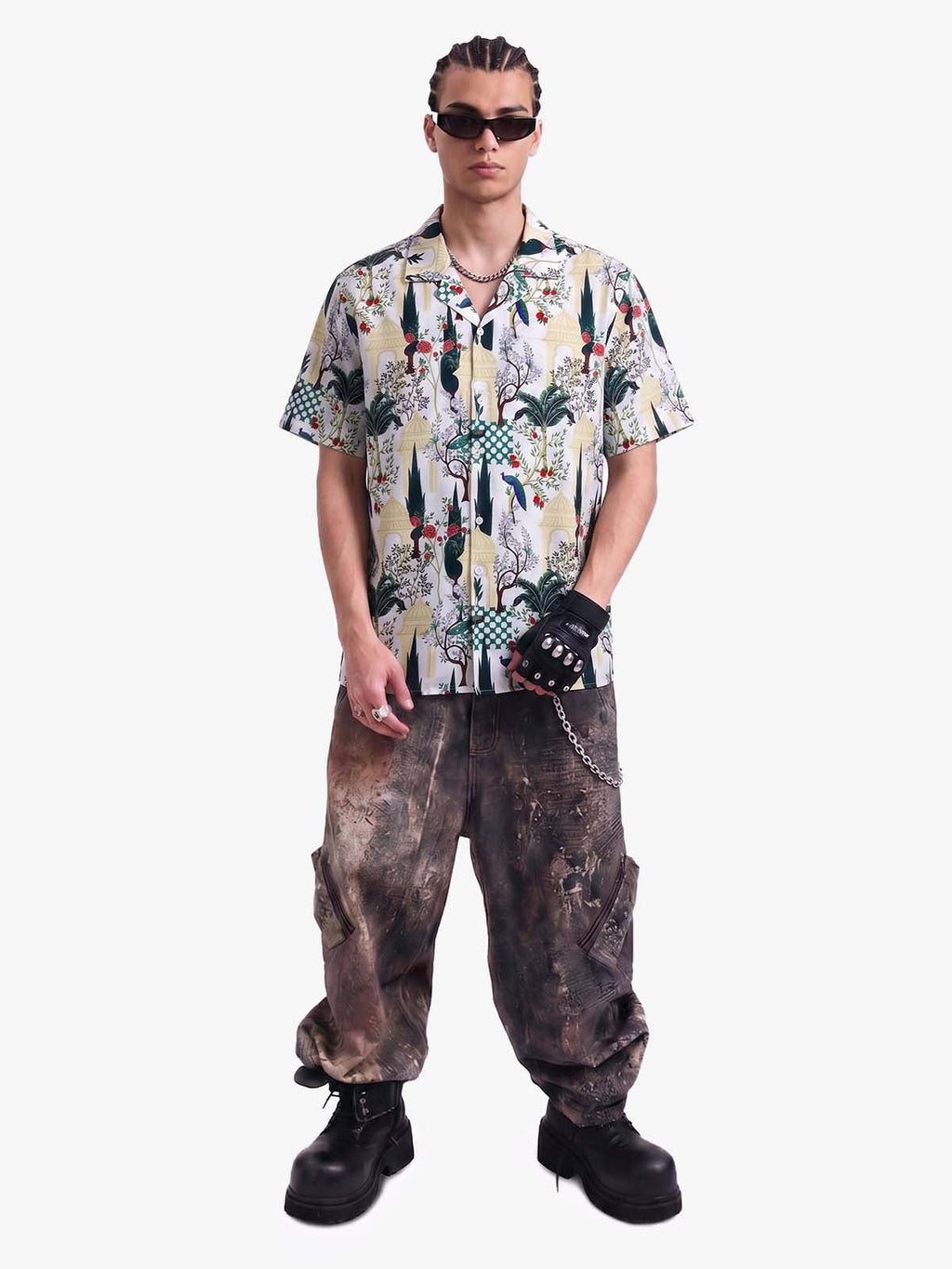 French Peacock Manor Camp Collar Boxy Shirt
