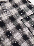 Star Print Plaid Shirt with Tulle Trim